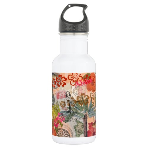 Vintage Flowers Hula Colorful Hawaiian Tropical Stainless Steel Water Bottle