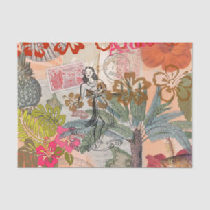 Vintage Flowers Hula Colorful Hawaiian Tropical  Tissue Paper