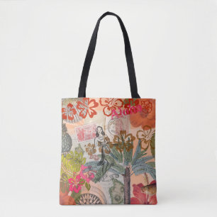 Vintage Flowers Hula Colorful Hawaiian Tropical Tote Bag