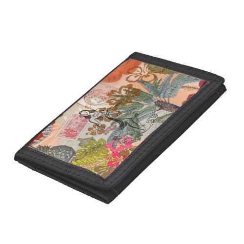 Vintage Flowers Hula Colorful Hawaiian Tropical Trifold Wallet