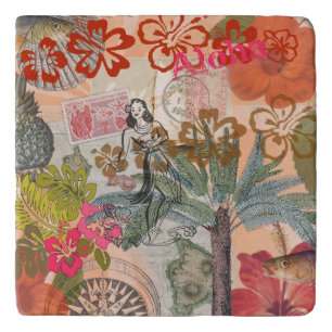 Vintage Flowers Hula Colorful Hawaiian Tropical Trivet