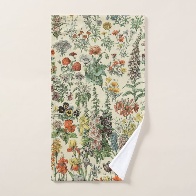 Vintage Flowers Illustration Adolphe Millot Hand Towel (Hand Towel)