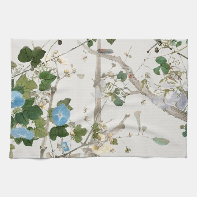 Vintage Flowers Illustration Kitchen Towel (Horizontal)