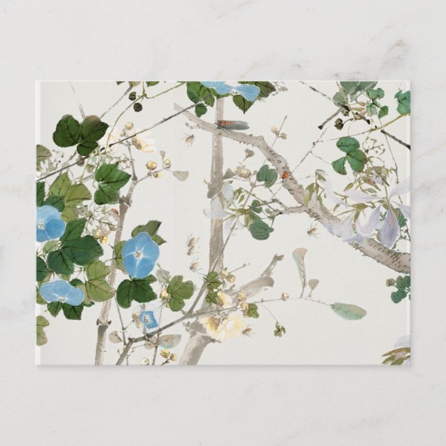 Vintage Flowers Illustration Postcard (Front)