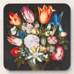 Vintage Flowers in a Glass by Ambrosius Bosschaer Beverage Coaster