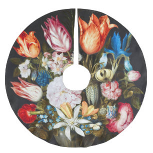 Vintage Flowers in a Glass by Ambrosius Bosschaer Brushed Polyester Tree Skirt