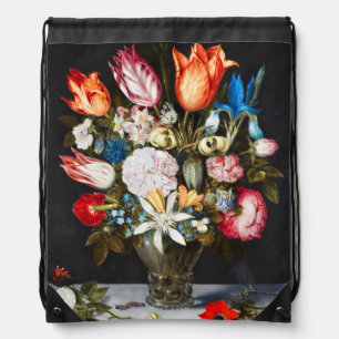 Vintage Flowers in a Glass by Ambrosius Bosschaer Drawstring Bag