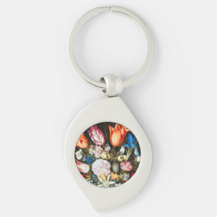 Vintage Flowers in a Glass by Ambrosius Bosschaer Keychain