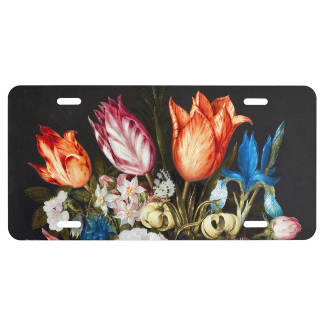 Vintage Flowers in a Glass by  Ambrosius Bosschaer License Plate (Front)