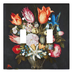 Vintage Flowers in a Glass by Ambrosius Bosschaer Light Switch Cover