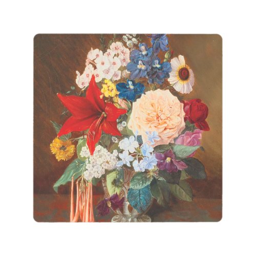 Vintage Flowers in a Porcelain Vase Metal Print