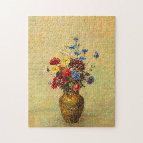 Vintage Flowers in a Vase 1910 by Odilon Redon Jigsaw Puzzle