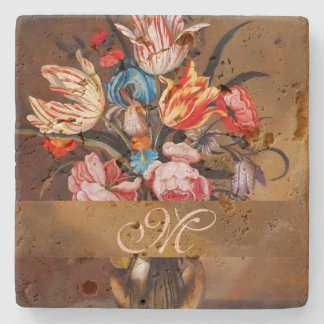 Vintage Flowers in a Vase | Monogrammed Coaster