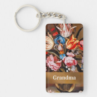 Vintage Flowers in a Vase Name and Photo Keychain