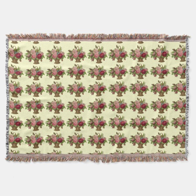 Vintage Flowers In Basket Throw Blanket (Front)