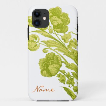 Vintage Flowers In Green And Yellow Iphone 11 Case by JoyMerrymanStore at Zazzle
