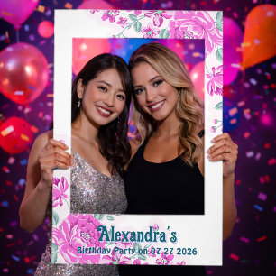 Vintage Flowers In The Corners 3 + your text Selfie Frame