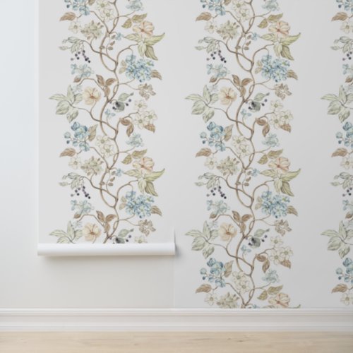 Vintage Flowers Leaves and Berries on Branches Wallpaper