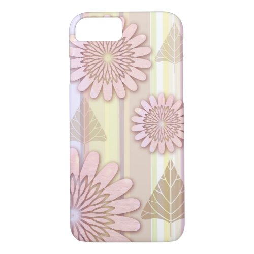 Vintage flowers  leaves on a striped background iPhone 87 case