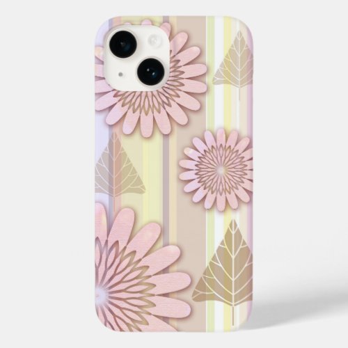 Vintage flowers  leaves on a striped background Case_Mate iPhone 14 case