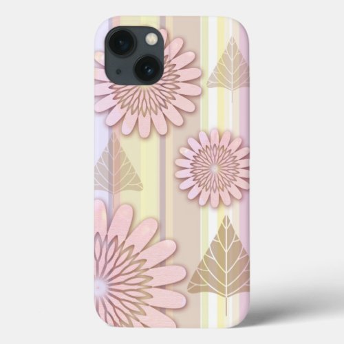 Vintage flowers  leaves on a striped background iPhone 13 case
