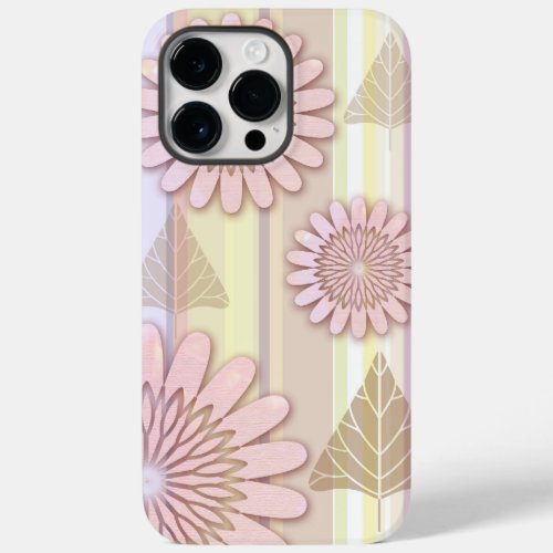 Vintage flowers  leaves on a striped background Case_Mate iPhone 14 pro max case