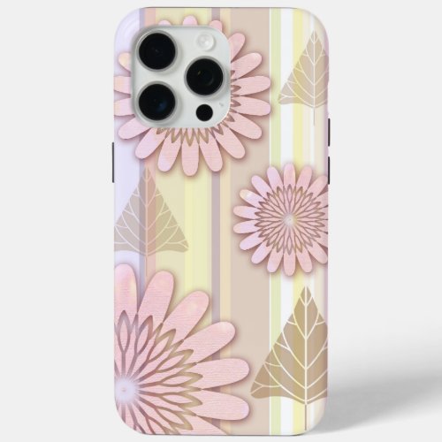 Vintage flowers  leaves on a striped background iPhone 15 pro max case