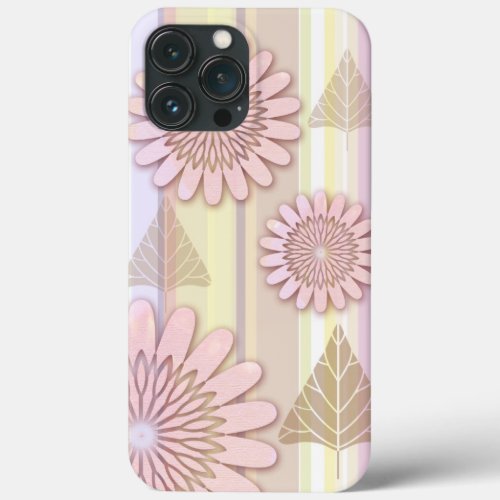 Vintage flowers  leaves on a striped background iPhone 13 pro max case