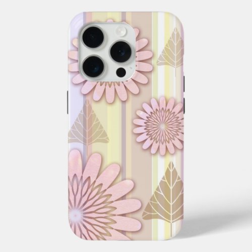 Vintage flowers  leaves on a striped background iPhone 15 pro case
