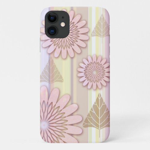 Vintage flowers  leaves on a striped background iPhone 11 case
