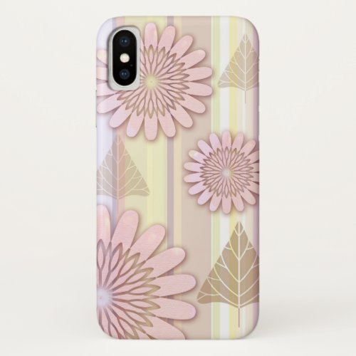 Vintage flowers  leaves on a striped background iPhone x case