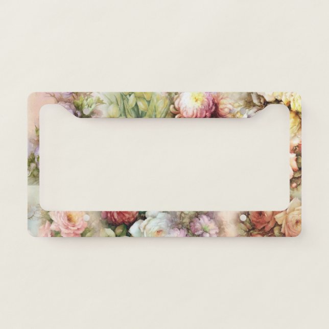 Vintage Flowers License Plate Frame (Front)