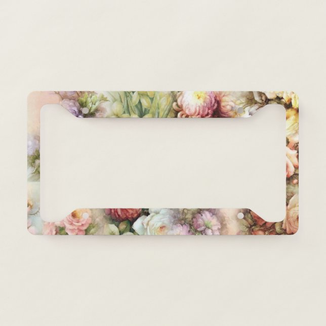 Vintage Flowers License Plate Frame (Front)