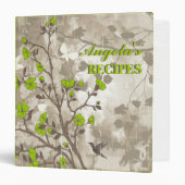 Vintage flowers lime green, taupe floral recipe 3 ring binder (Front/Inside)