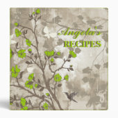 Vintage flowers lime green, taupe floral recipe 3 ring binder (Front)