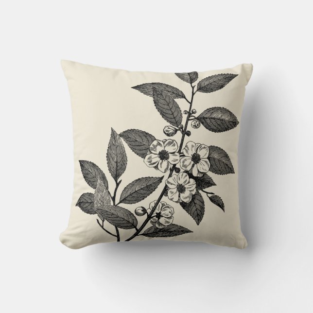 Vintage Flowers Line Art Simple Drawing Throw Pillow (Front)