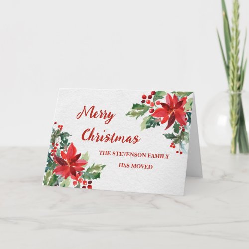 Vintage Flowers Merry Christmas New Address Holiday Card