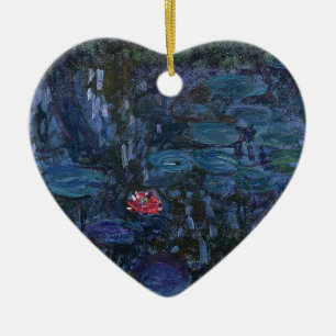 vintage flowers monet water lilies reflections art ceramic ornament