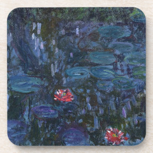 vintage flowers monet water lilies reflections art drink coaster