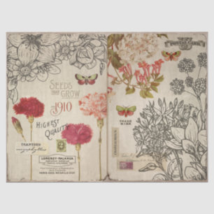 Vintage Flowers Moths and Ephemera Decoupage Tissue Paper