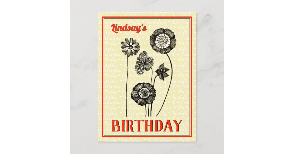 Vintage Flowers Name To Customize Floral Birthday Invitation Postcard Zazzle Com