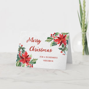 Vintage Flowers Neighbor Merry Christmas Card
