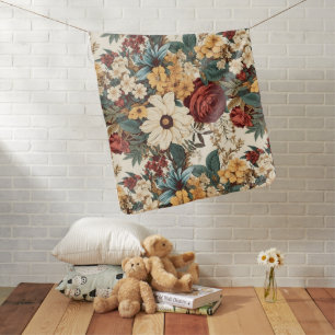Vintage Flowers of Rose, Tulip, Lilies and Daisies Baby Blanket