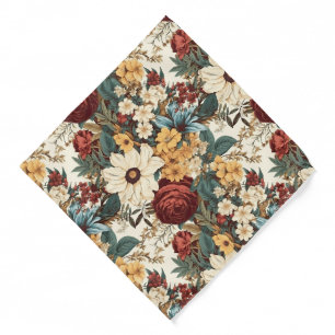 Vintage Flowers of Rose, Tulip, Lilies and Daisies Bandana