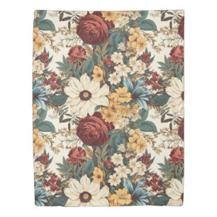 Vintage Flowers of Rose, Tulip, Lilies and Daisies Duvet Cover