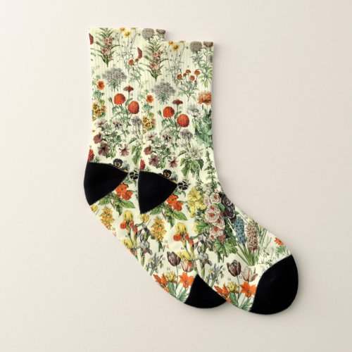 Vintage Flowers Old Illustration Art Socks