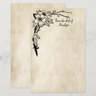 Vintage Flowers Old Parchment Add Your Name Stationery