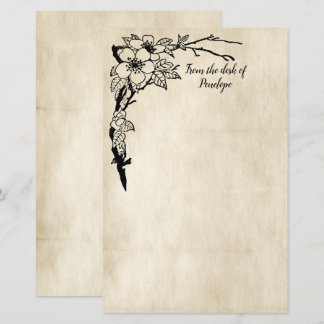 Vintage Flowers Old Parchment Add Your Name Stationery