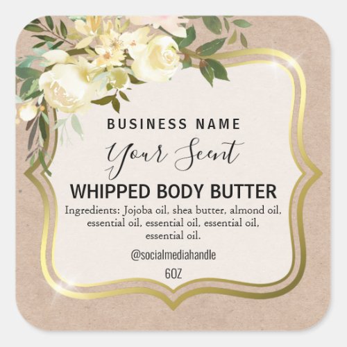 Vintage Flowers On Kraft Body Butter Labels