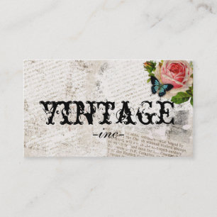 Vintage Flowers over Distressed Text Business Card